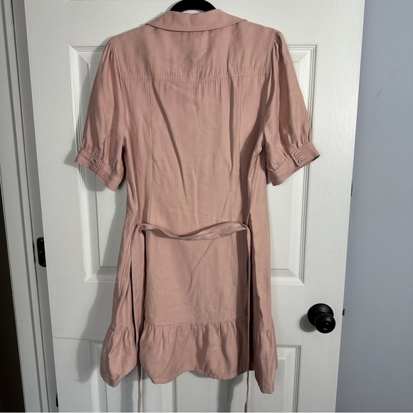 Paige Mayslie dress size S, button front, flounce hem, belt, textured, Twee - Picture 12 of 15